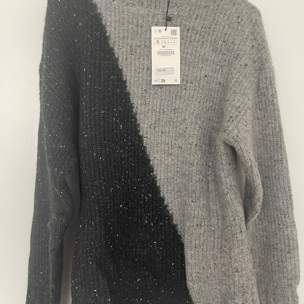 Zara Black and Gray Cowl Neck Sweater